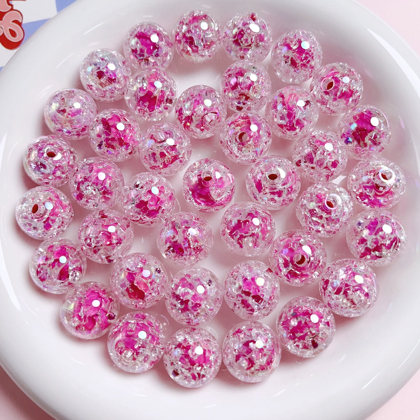 Multicolor Crackle Glitter Round Beads